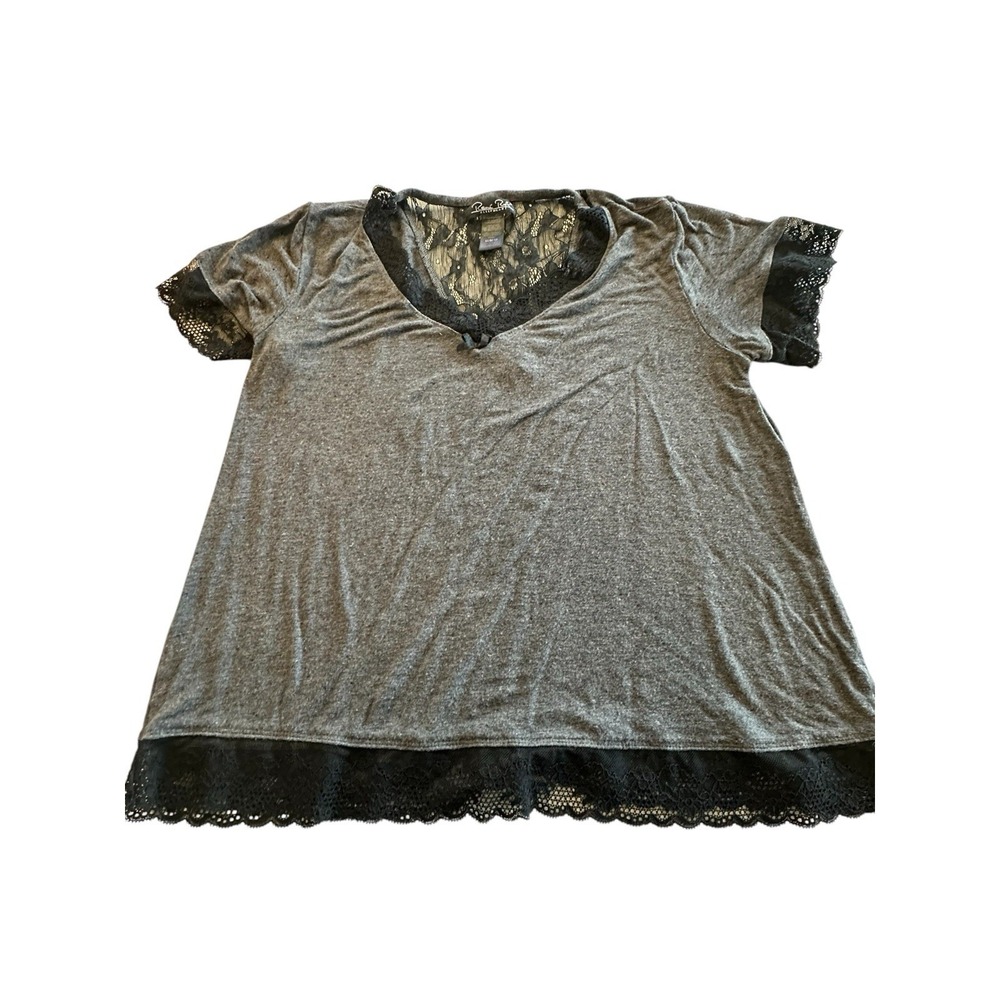 Rene Rofe Sleepwear Top Womens Black Sz Medium Lace Edges Pullover Short Sleeve